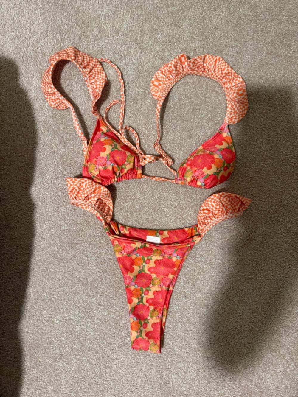 Floral Red-Orange Two-Piece Bikini Set